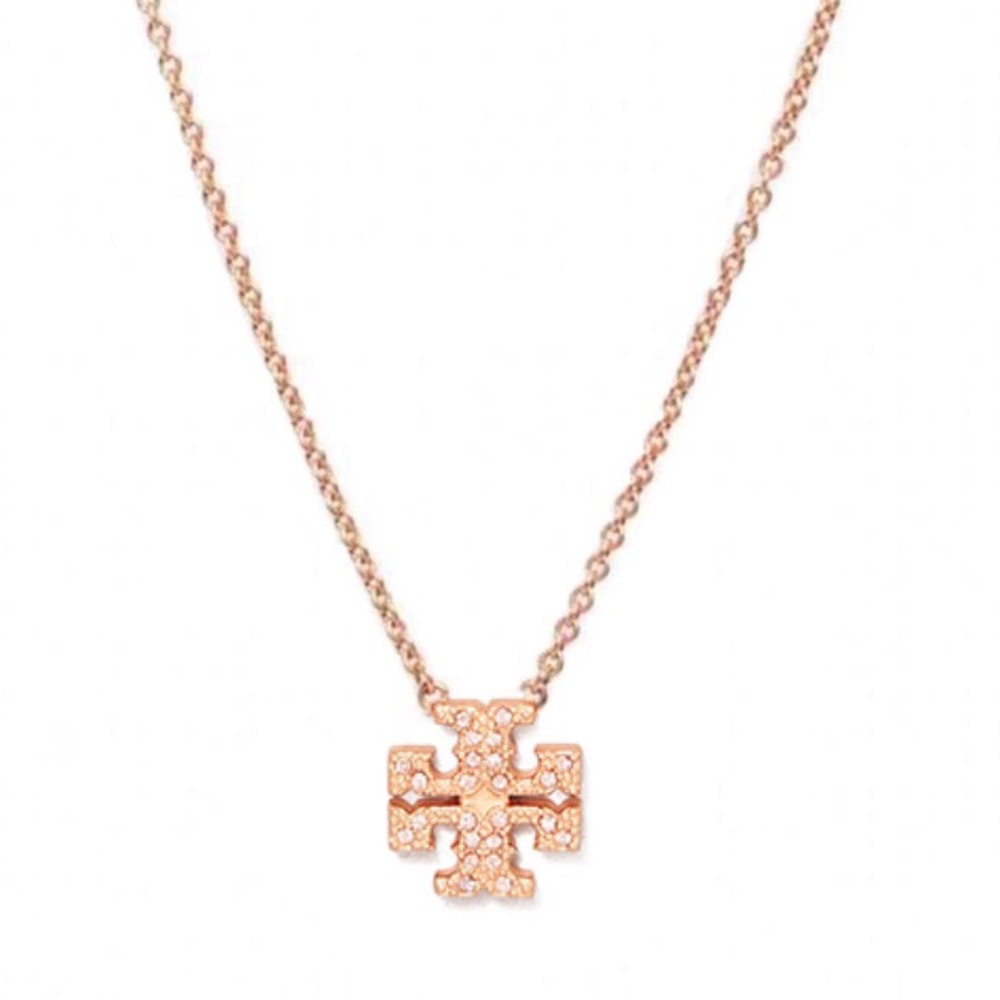 TORY BURCH • Rose Gold Kira Crystal Logo Necklace